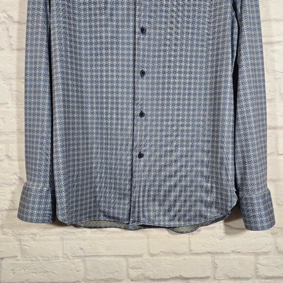 O Visconti Black Blue Performance Stretch Floral Long Sleeve Button Up Shirt S - Picture 3 of 11